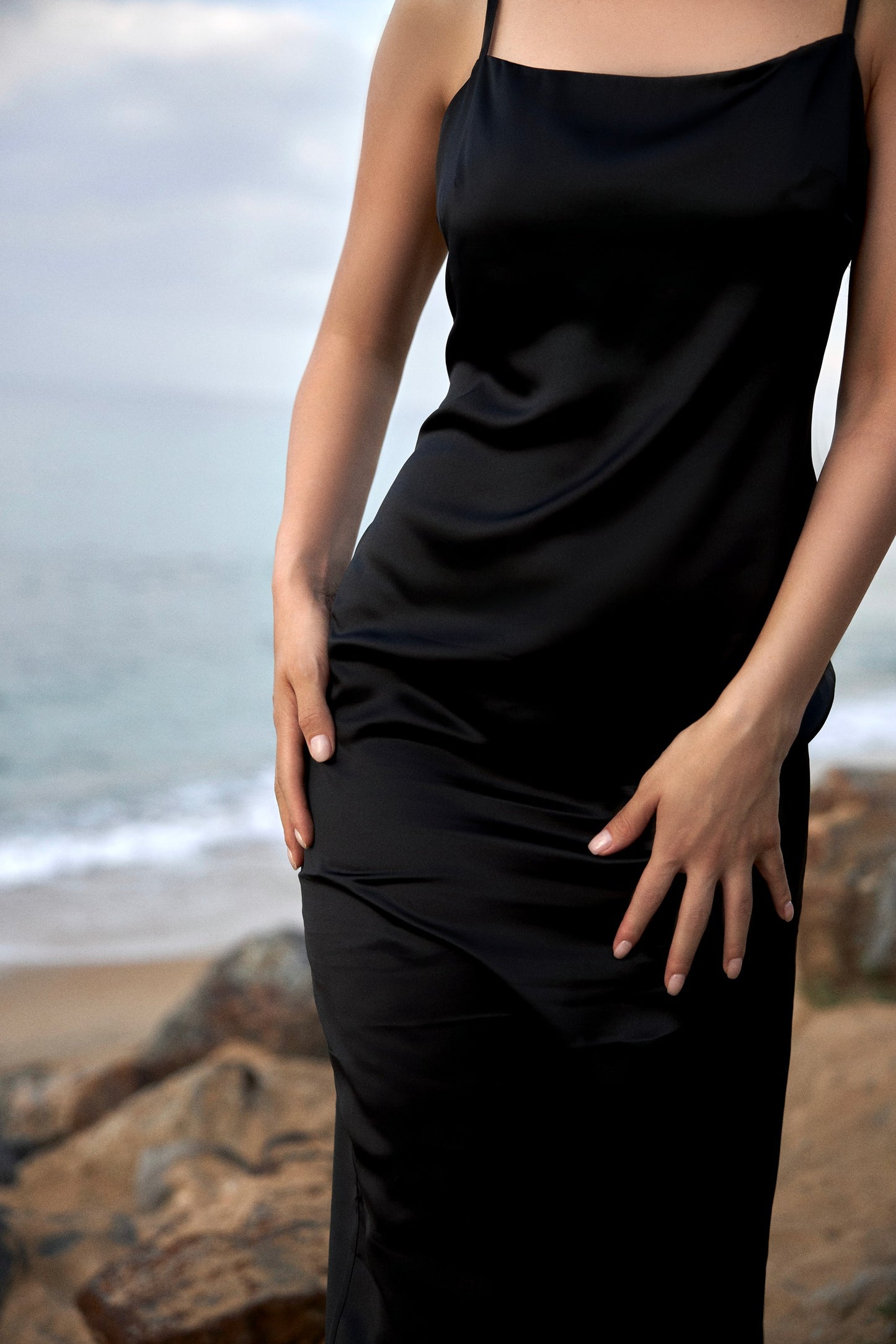 Black silk slip dress