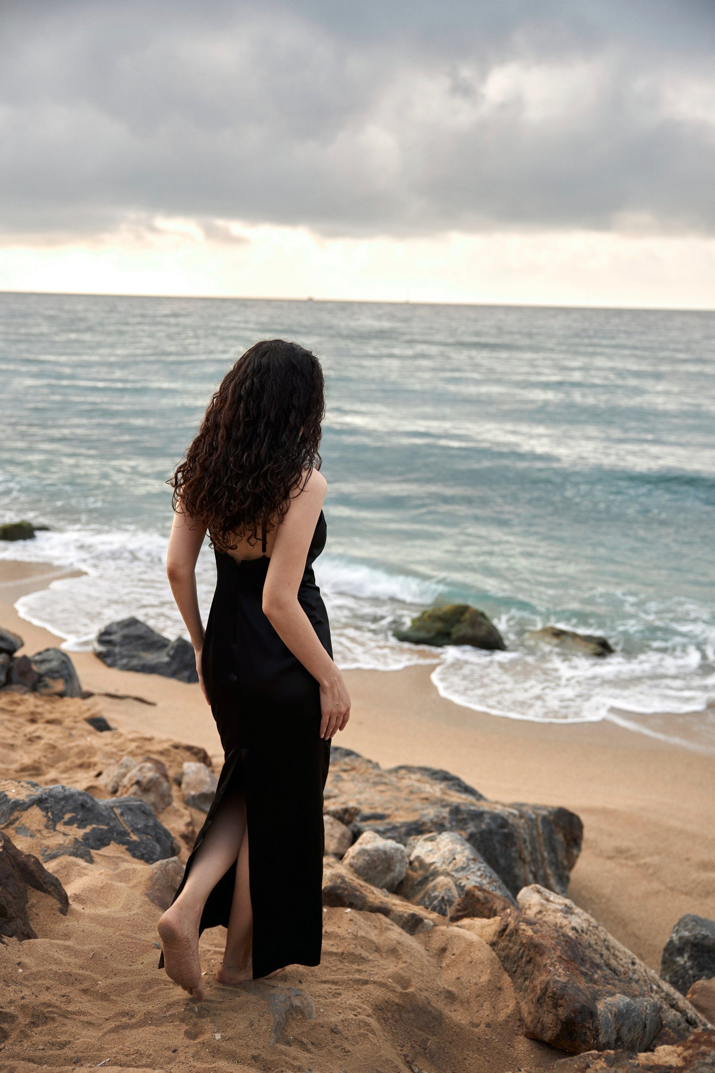Black silk slip dress