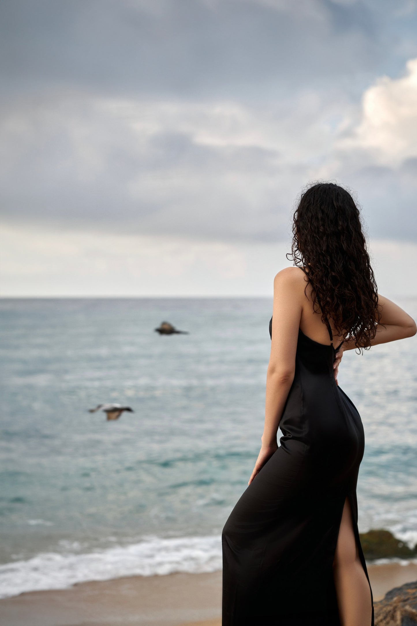 Black silk slip dress