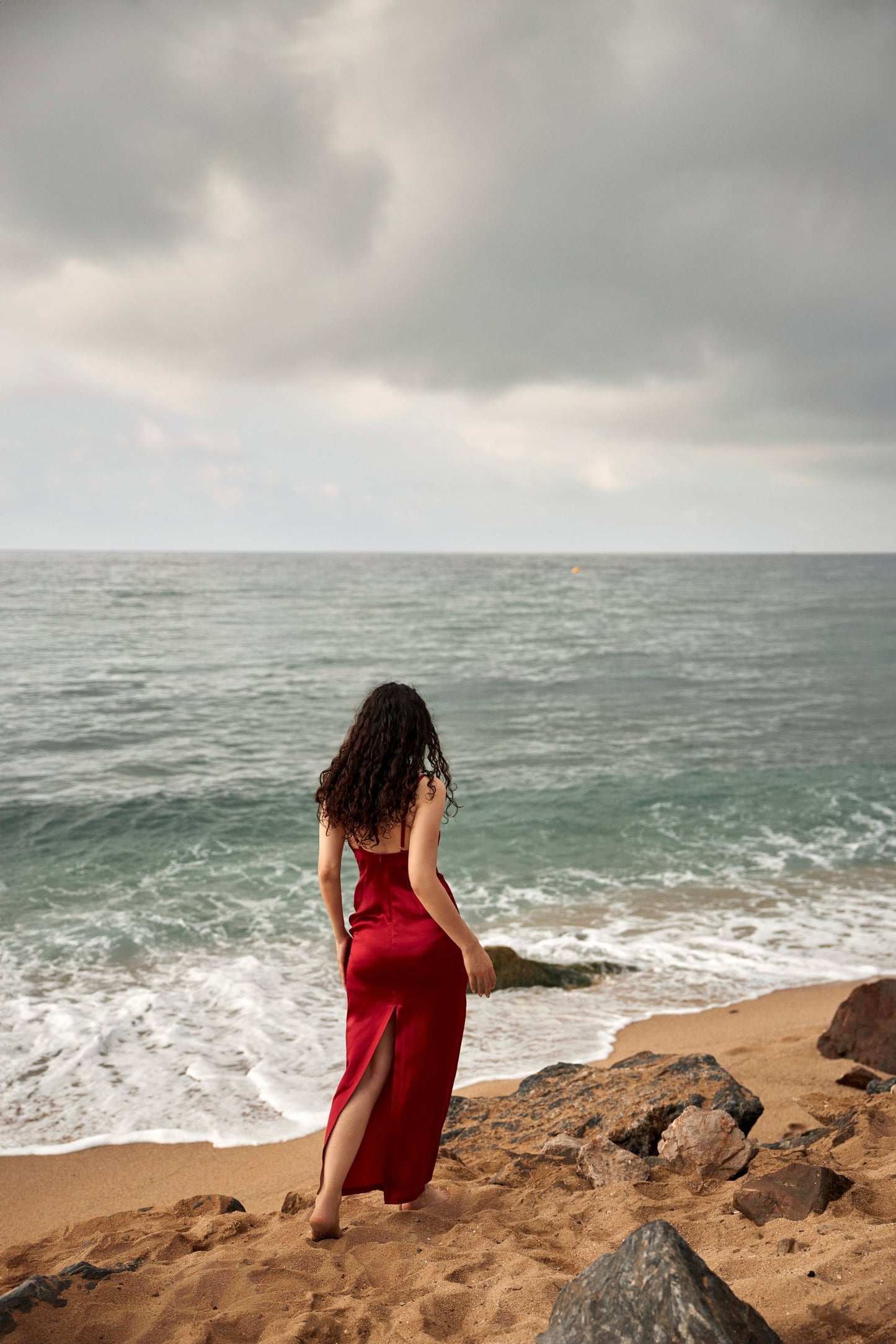 Red silk slip dress